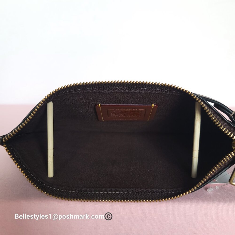 COACH Natural Grain Leather Top-Zip Pouch with Dog-clip Leash- Maple color⭐ - Picture 14 of 16